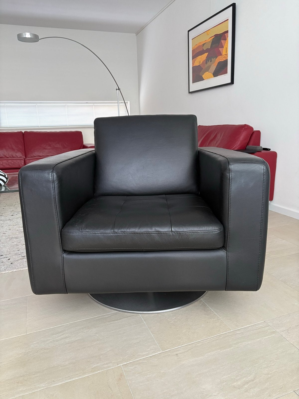Fauteuil Natuzzi zwart leer- Comfortabel en Stijlvol, Huis en Inrichting, Ophalen of Verzenden, Gebruikt, Leer, 75 tot 100 cm