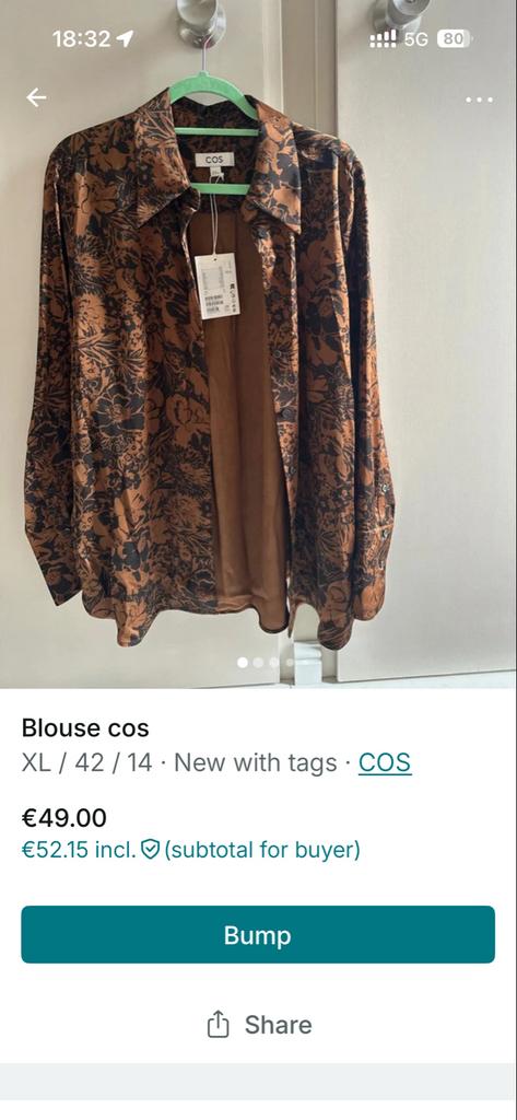 Nieuwe COS Blouse met print - Maat L, Ophalen of Verzenden, Nieuw, Maat 42/44 (L), Bruin