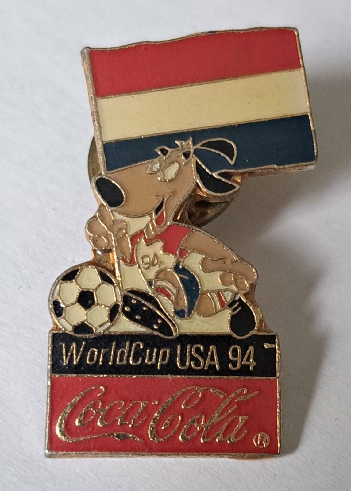 z.g.a.n vintage pin coca cola wordcup usa1994 ned uitvoering, Ophalen of Verzenden, Nieuw, Sport, Speldje of Pin