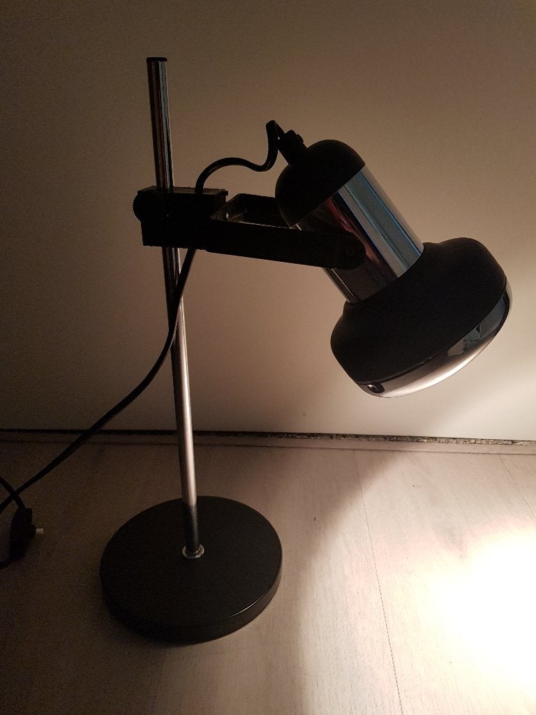 60er jaren bureaulamp Chroom / zwart 42,5 h, Bureaulamp, Kunststof, 42 cm, Ophalen of Verzenden