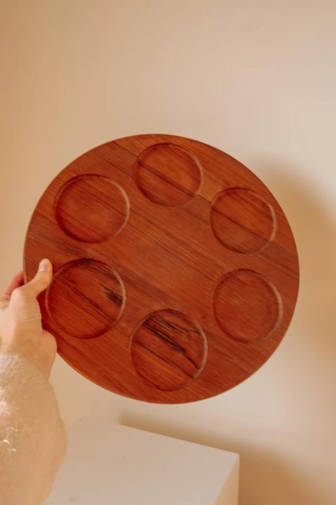 Vintage teak "Lazy Susan" draaibaar borrelplateau, -, -, Rond, Ophalen of Verzenden