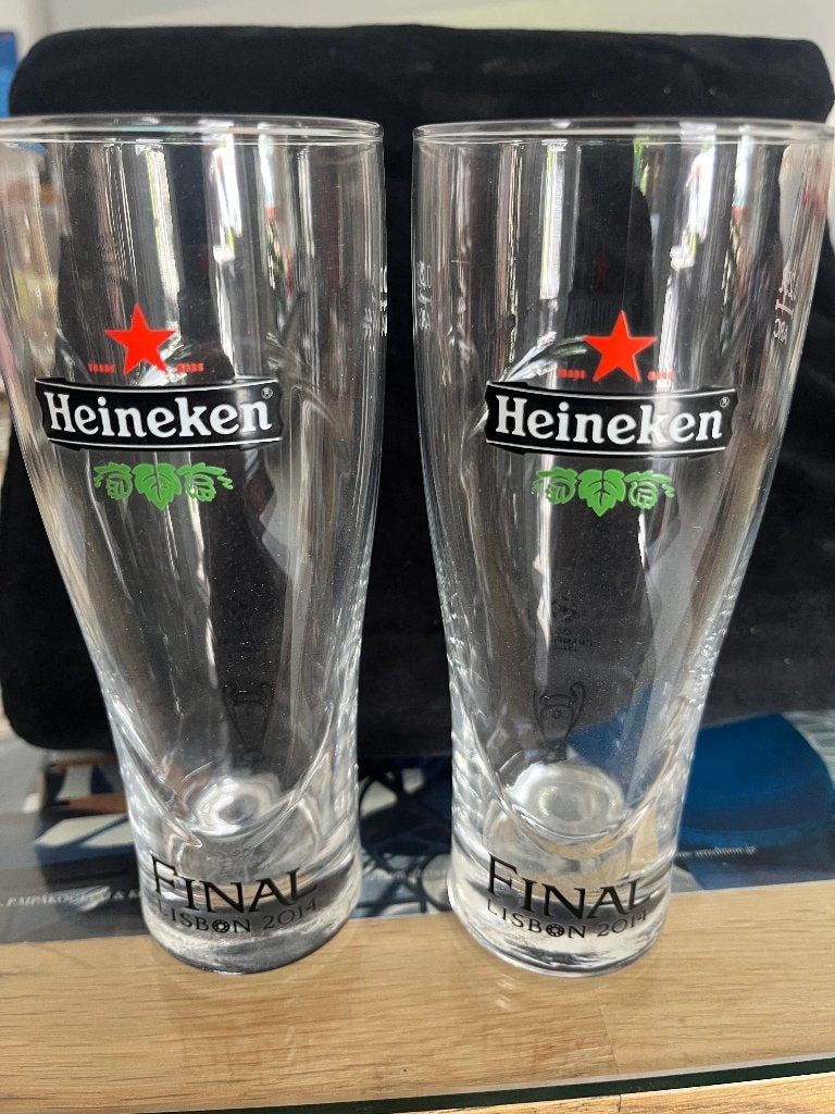 2x Heineken glazen FINAL LISBON 2014 – Champions League, Ophalen of Verzenden, Zo goed als nieuw, Glas of Glazen, Heineken