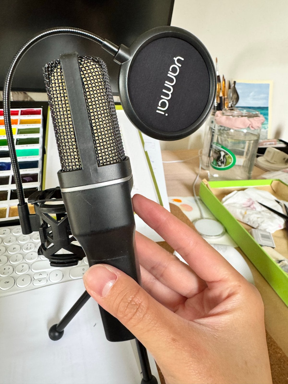 Yanmai SF-777W Draadloze Microfoon met Popfilter en Statief, Ophalen, Zo goed als nieuw, Studiomicrofoon, Draadloos
