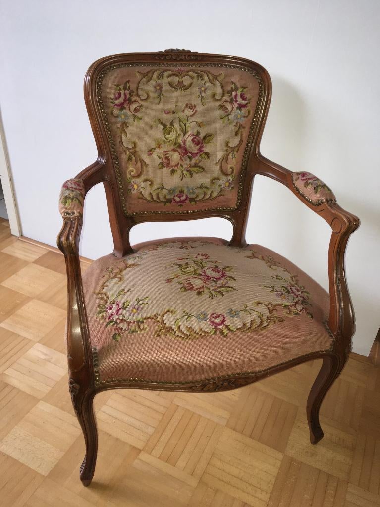 Vintage “Queen Ann” Barok Fauteuil, Ophalen, Gebruikt, Barok, Minder dan 75 cm