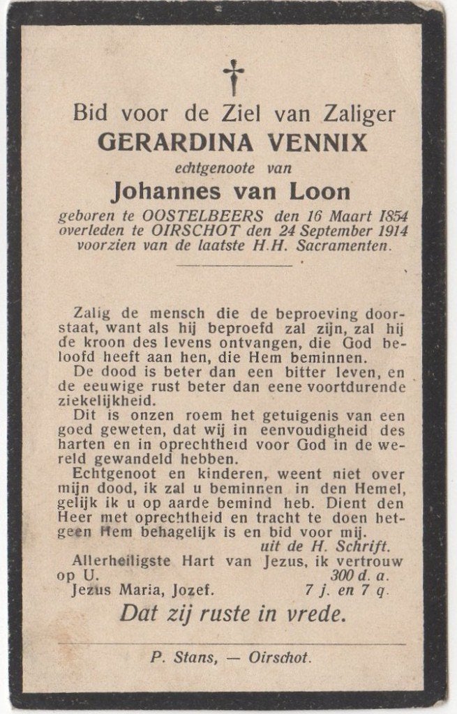 Gerardina Vennix 1854 Oostelbeers + 1914 Oirschot, 60 jaar, Verzenden