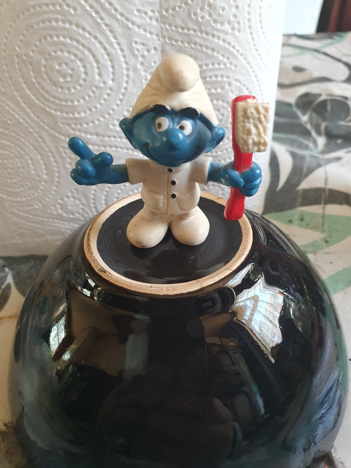 Smurf met tandenborstel - Vintage Peyo Smurf, Verzamelen, Smurfen, Ophalen of Verzenden