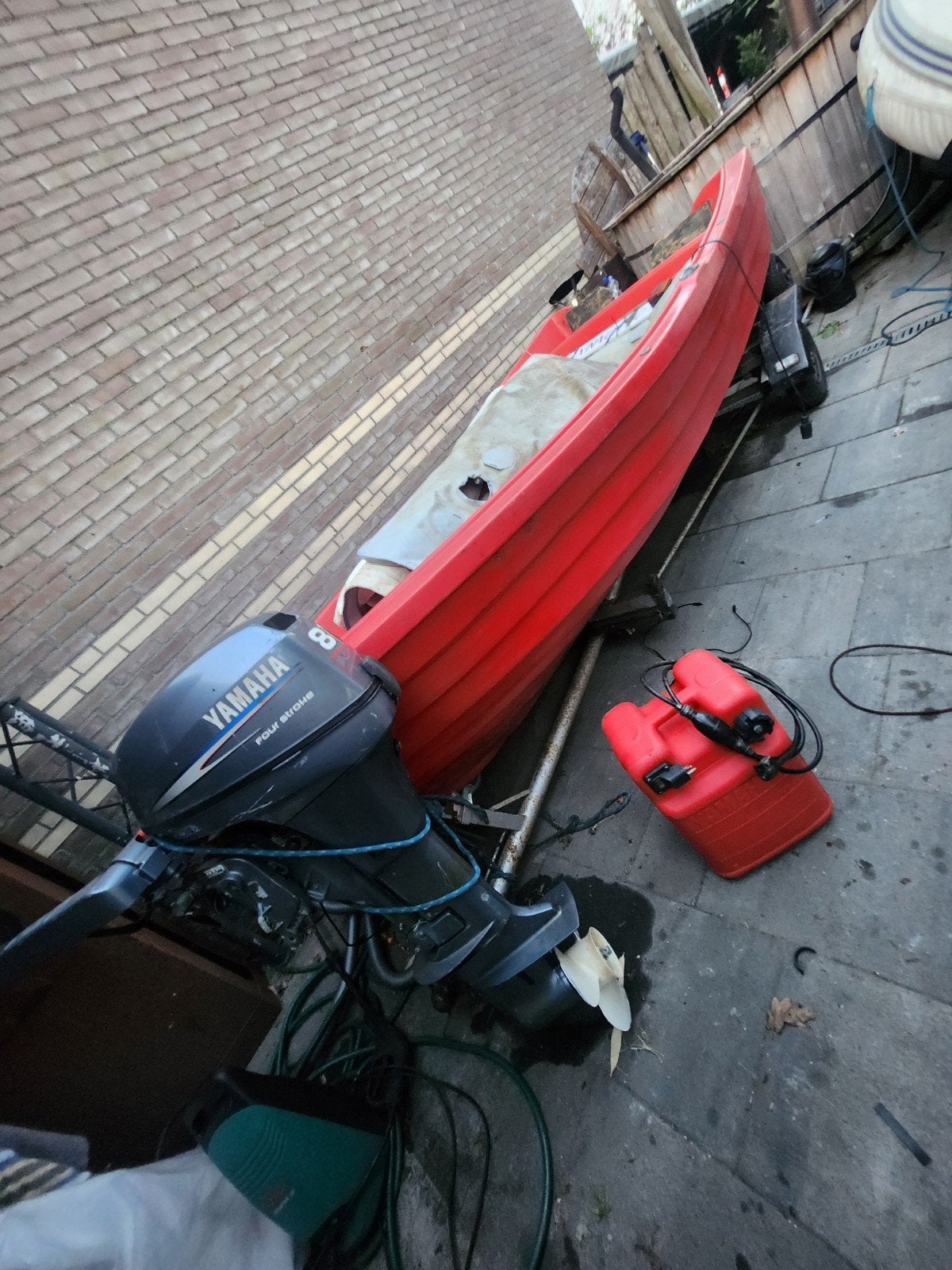 Boot met 8pk Yamaha buitenboordmotor en trailer, Gebruikt, 5 tot 10 pk, Viertaktmotor, Ophalen of Verzenden