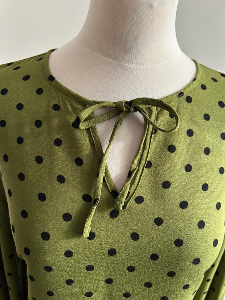 King Louie maat L olijf stippen blouse 3271, Maat 42/44 (L), Ophalen of Verzenden, Zo goed als nieuw, King Louie