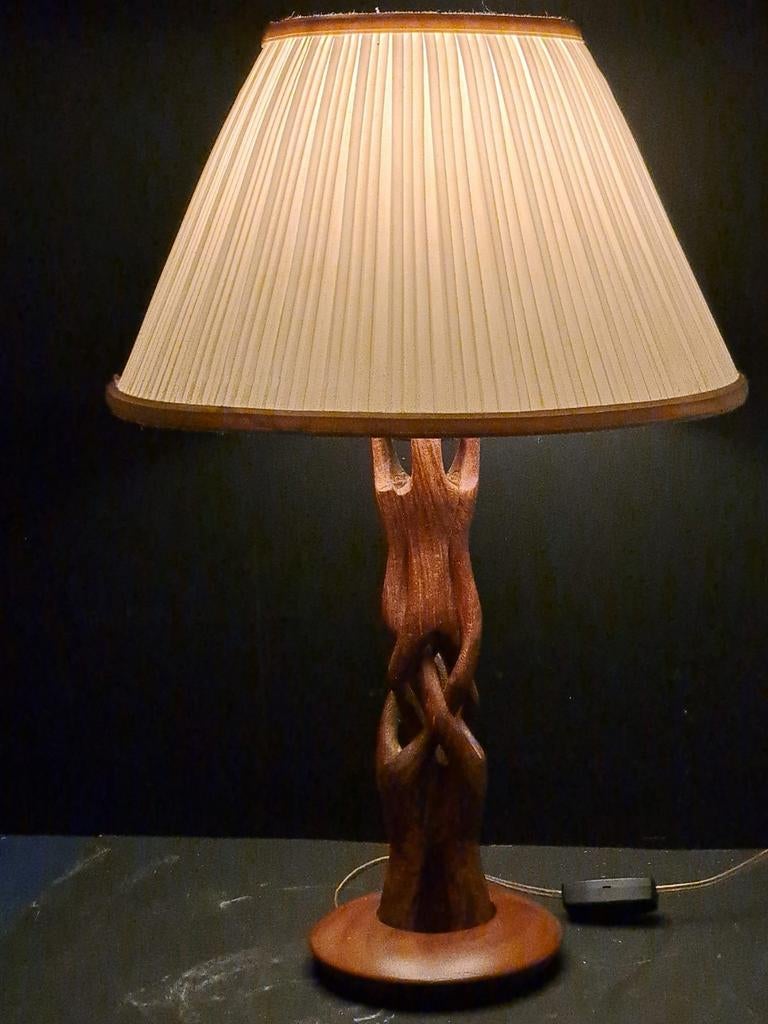 Skandinavische handgemaakte teakhouten lamp, Ophalen of Verzenden