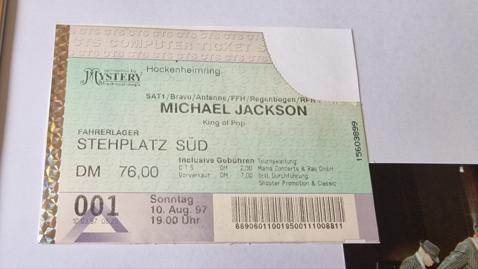 Ingelijst Michael Jackson HIStory Tour Ticket & Foto, Verzenden, Zo goed als nieuw, Foto of Kaart