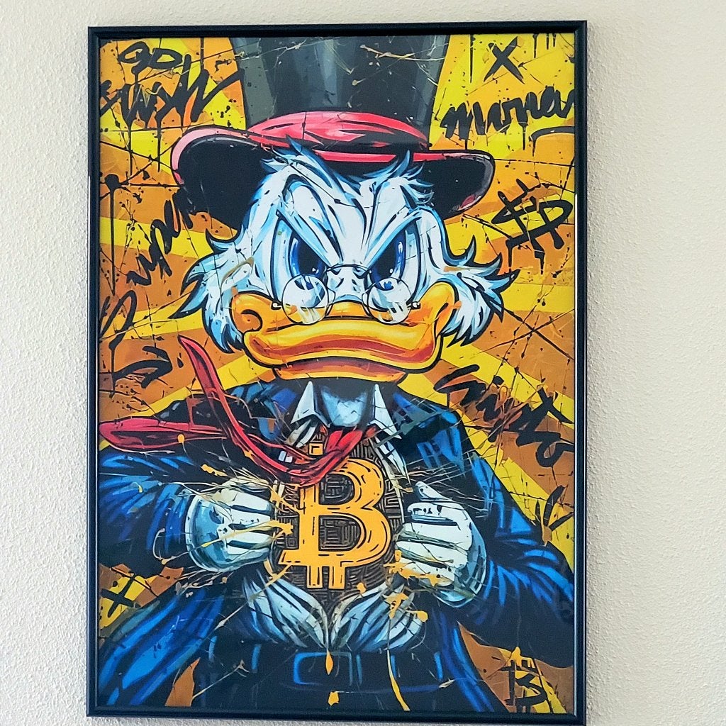 Disney Dagobert Duck Bitcoin Canvas schilderij (excl. lijst), Schilderij, Meerkleurig, Textiel, Nieuw