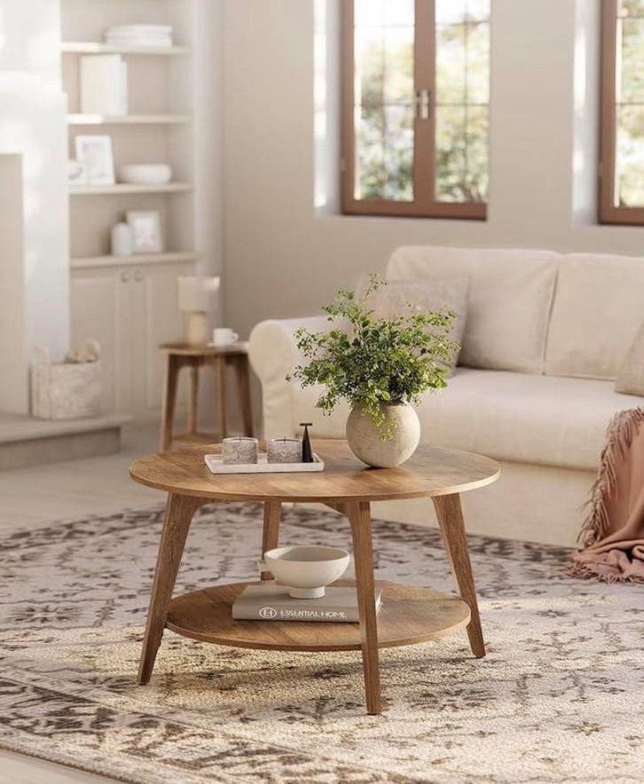 Ronde Salontafel met Opbergplank - Hout NIEUW IN DOOS, Huis en Inrichting, Tafels | Salontafels, Rond, Nieuw, Minder dan 50 cm