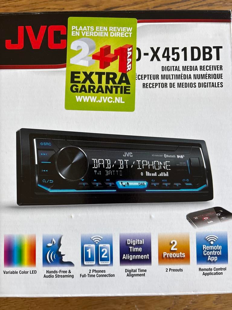 JVC KD-X451DBT Digital Media Receiver met DAB+ en Bluetooth, Auto diversen, Autoradio's, Zo goed als nieuw, Ophalen of Verzenden