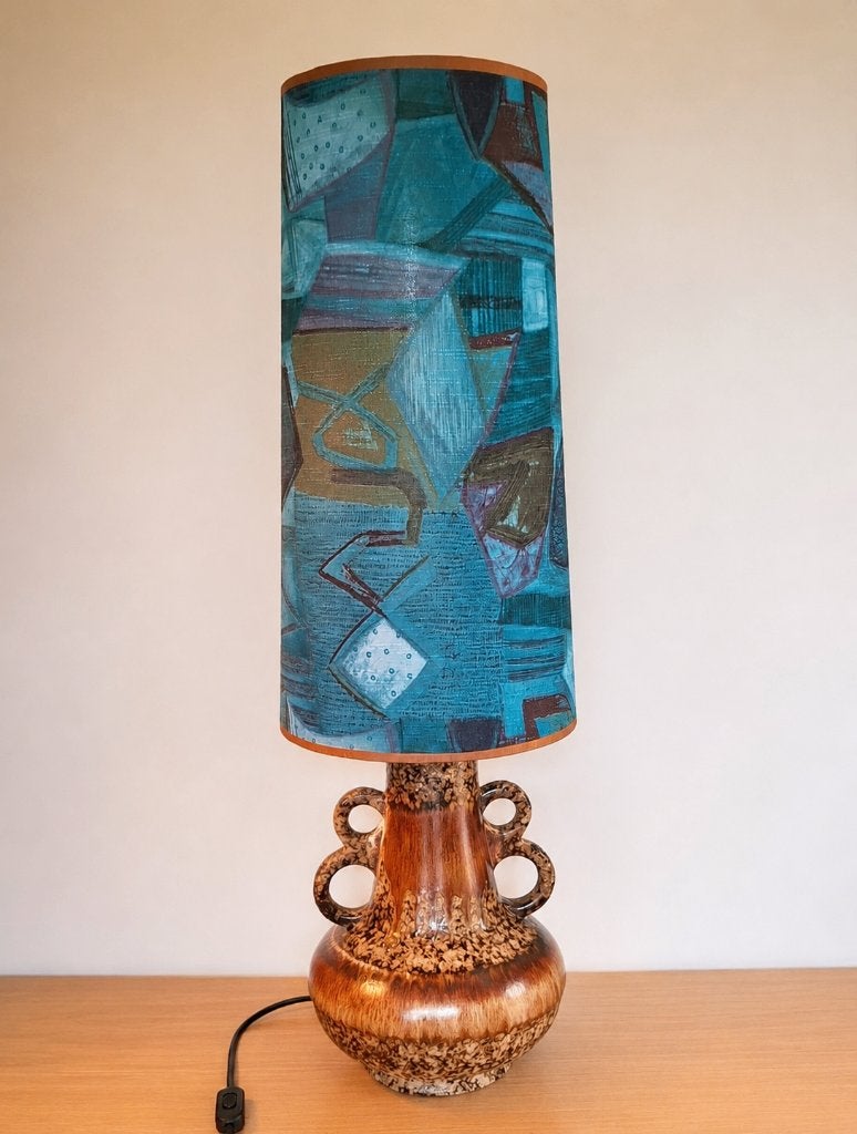 Unieke Handgemaakte Vintage Lampenkap, Petrol Blauw, 25 cm, Studio Vrolijk Wonen, Tafellamp, Rond