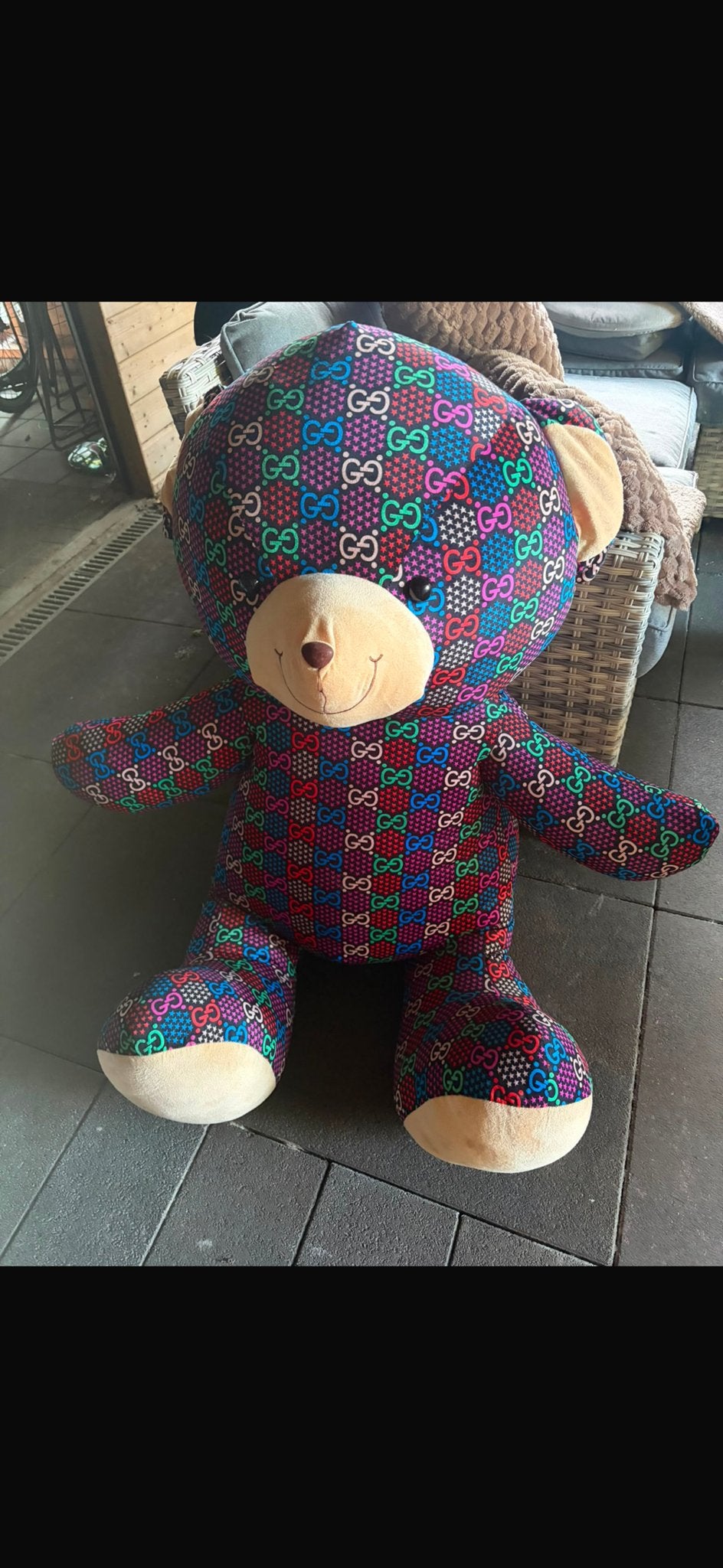 Grote kleurrijke teddybeer met Gucci-patroon, Ophalen, Overige merken, Overige karakters, Beer