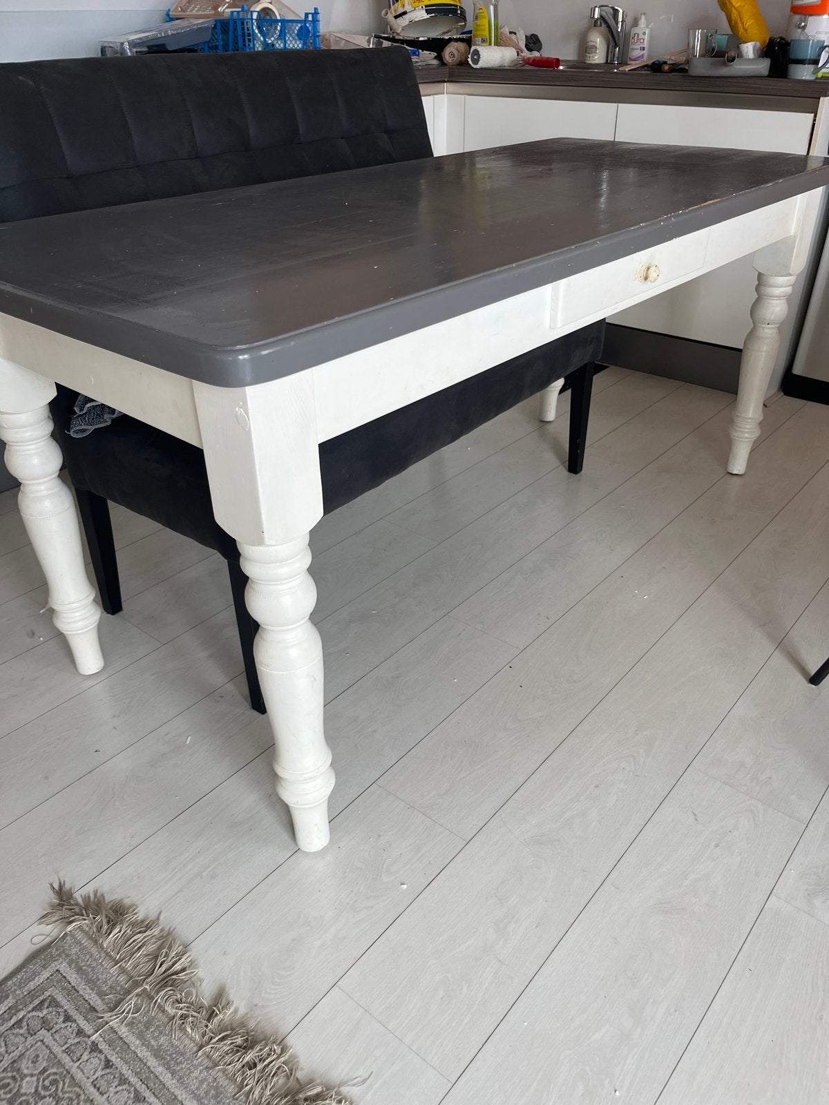 Eettafel met lade - Grijs/Wit, Huis en Inrichting, Ophalen, Gebruikt, 100 tot 150 cm, 50 tot 100 cm