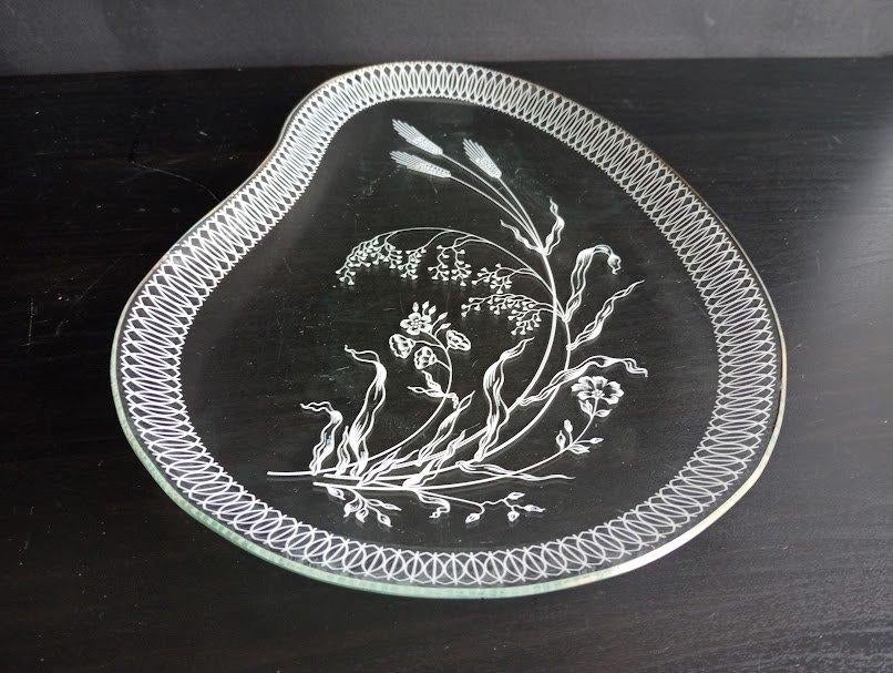 Vintage cakeschaal met Organische vorm, Ophalen of Verzenden, Overige stijlen, Glas, Schaal of Schalen