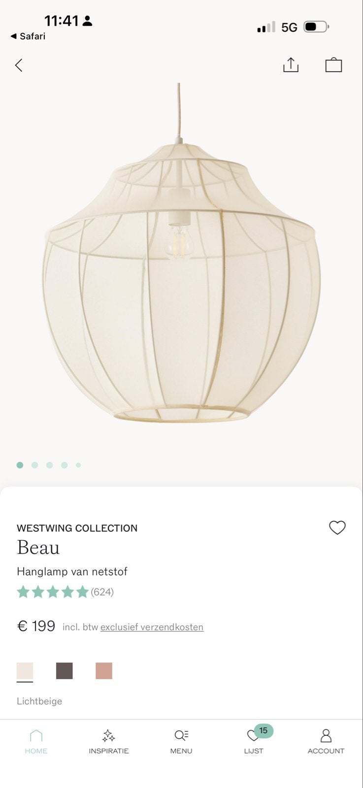 Westwing Collection Beau Hanglamp van netstof (Ø 52 cm), Ophalen, Zo goed als nieuw, Textiel, E27 (groot)
