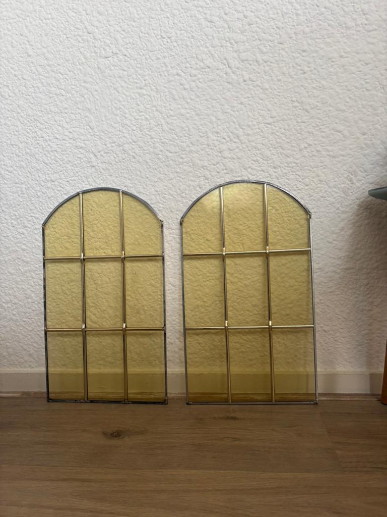 2 glas in lood raampjes, Ophalen of Verzenden, Gebruikt, Geel, Overige typen