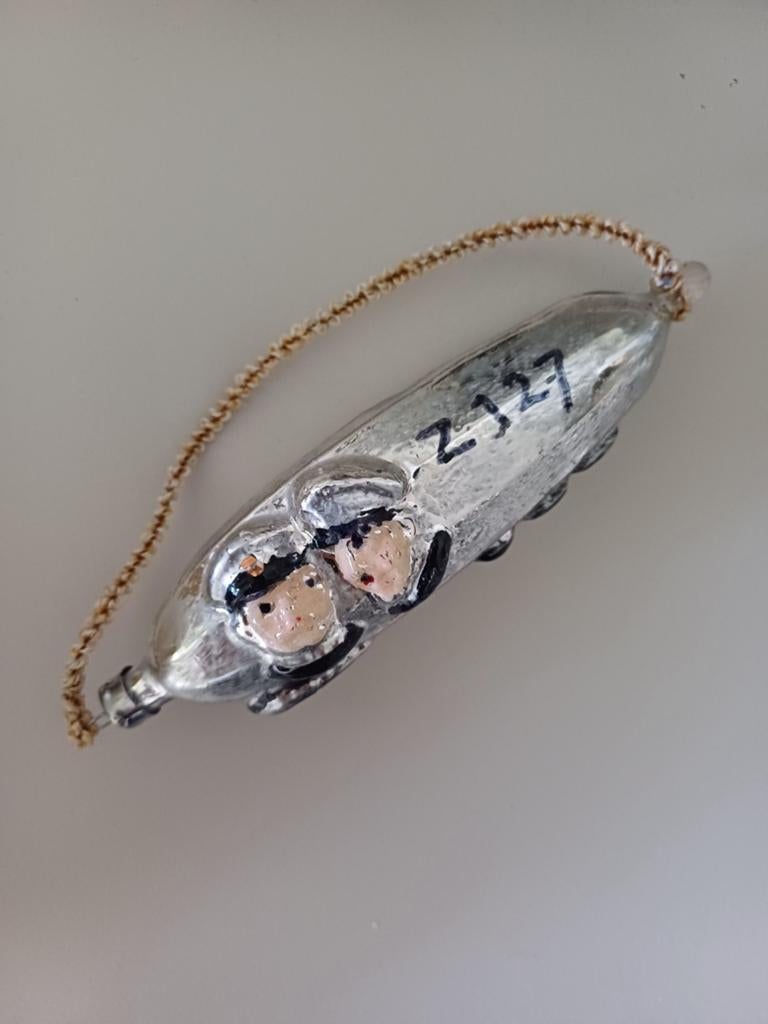 Vintage kerstbal van glas zeppelin, Ophalen of Verzenden, Gebruikt