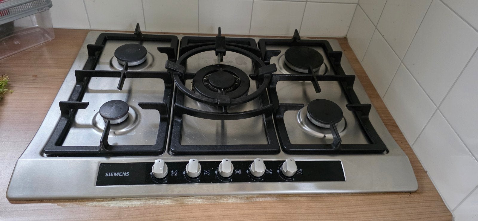 Siemens 5-pits gaskookplaat met wokring - 70x51 cm, Gebruikt, Ophalen of Verzenden, Inbouw, Gas