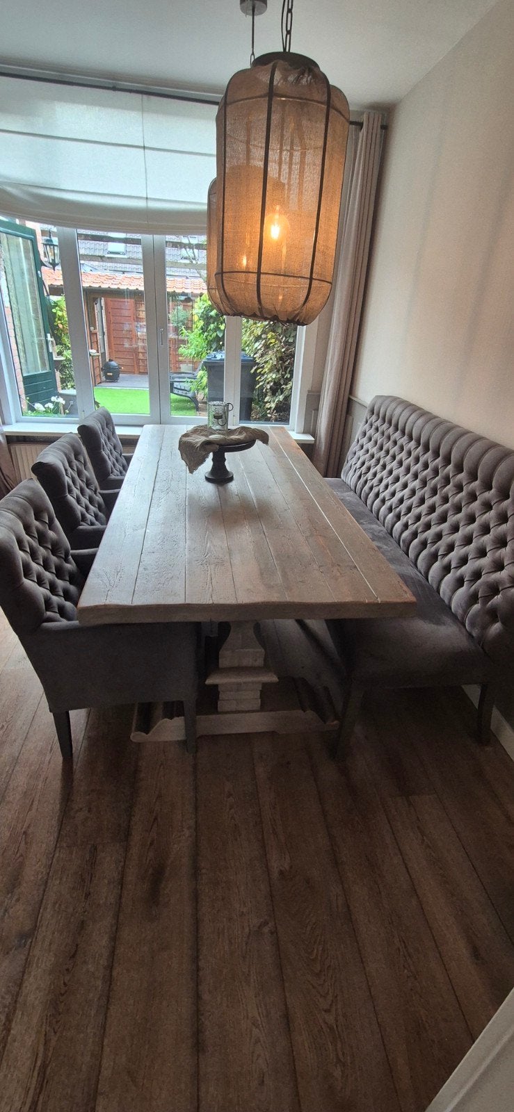 eettafelbank en  3 stoelen - Landelijk- Grijs, Ophalen, Hout, Modern, Chesterfield, Landelijk, Drie