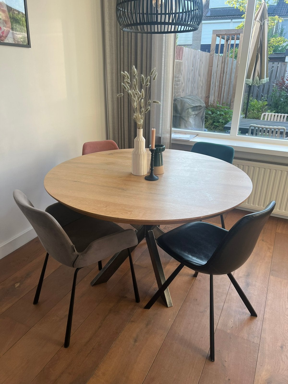 Eikenhouten tafel 130cm, Ophalen, Zo goed als nieuw, Rond, 100 tot 150 cm