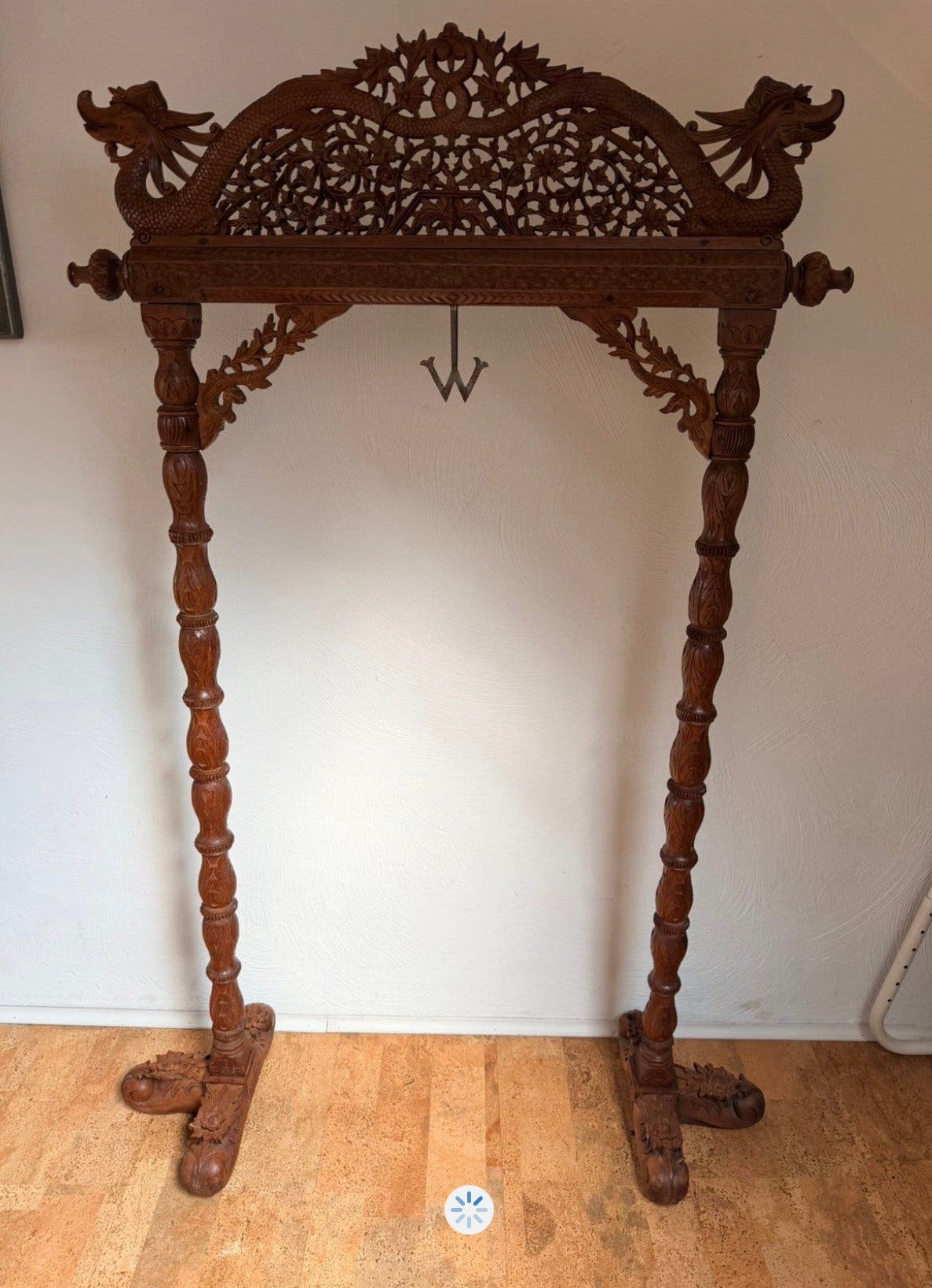 Vintage Balinese Teak Wood Gong Stand, 19s. Indonesian Boho, Ophalen of Verzenden, Zo goed als nieuw, Vrijstaande haard, Houthaard
