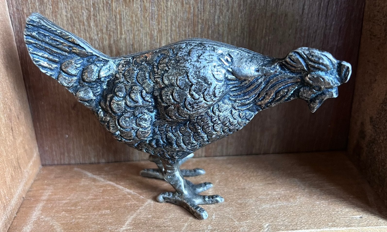 Tin zilvertinnen haan 5 cm hoog, Verzamelen, Ophalen of Verzenden, Gebruikt, Dier