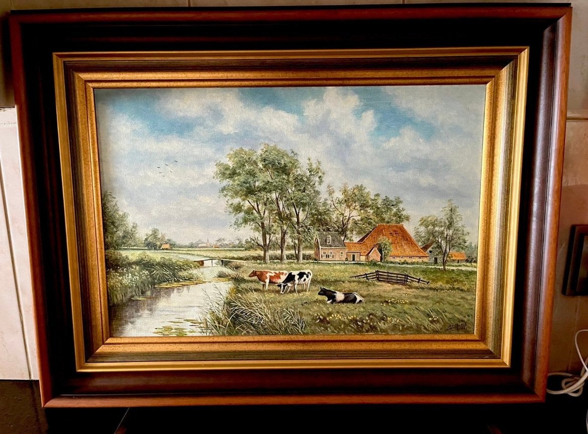 Olieverf landschap met koeien, Ophalen
