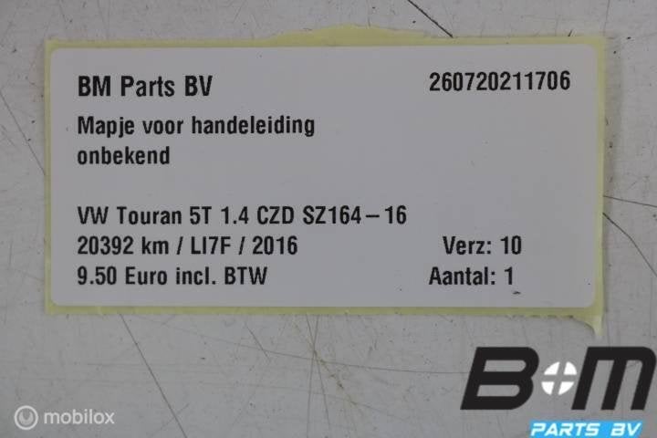 Mapje voor handleiding VW Touran 5T, Gebruikt