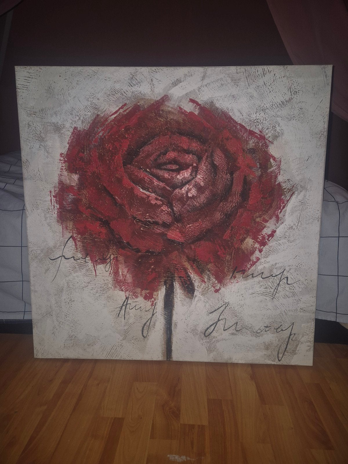 Schilderij rode roos, Ophalen, Acrylverf, Bloemen, Op houten frame
