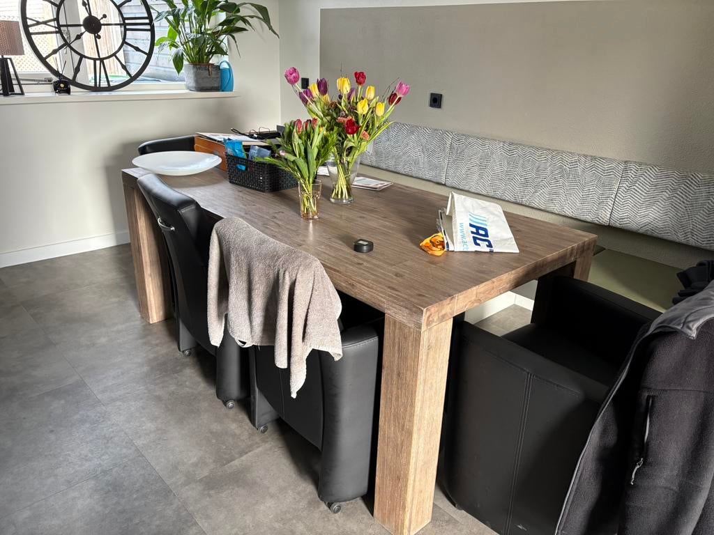 Set van eettafel salontafel dressoir met 4 eetkamerstoelen, Ophalen, Gebruikt, 50 tot 100 cm, 150 tot 200 cm
