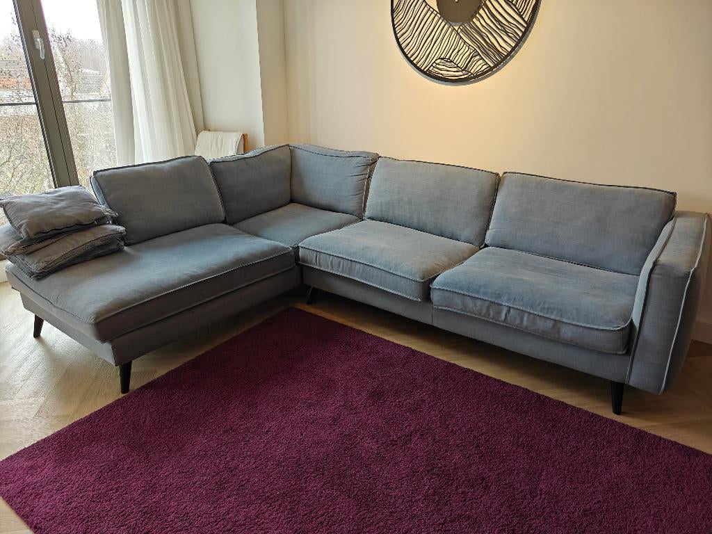 Hoekbank of premium quality van Goossens uitstekende staat, Ophalen, Modern, jeans-like colour (light blue)., 250 tot 300 cm, Hoekbank