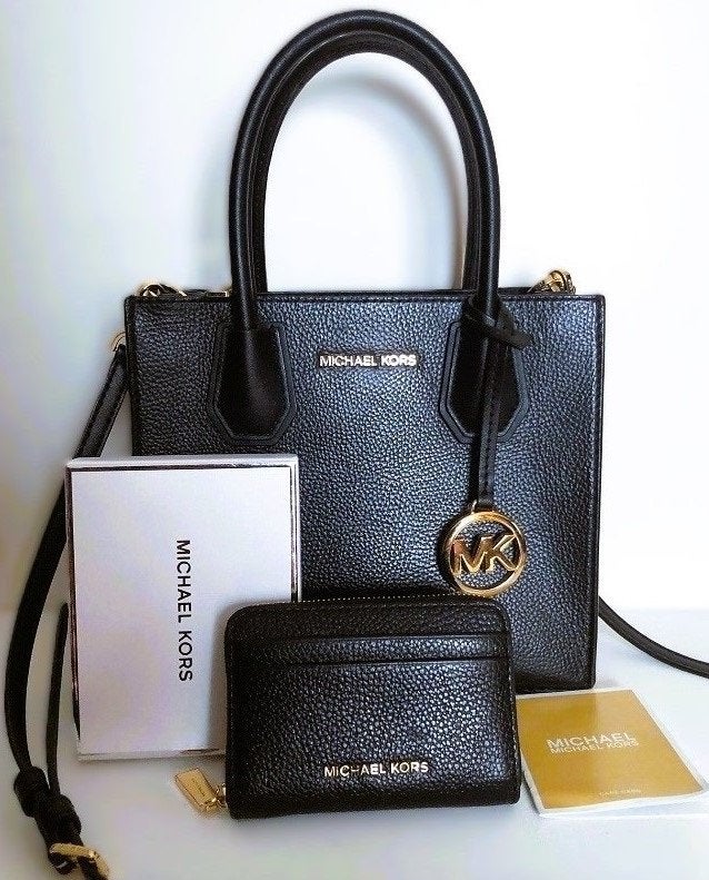 Set originele Michael Kors tas crossbody + portemonnee zwart, Verzenden, Zo goed als nieuw, Zwart, Schoudertasje