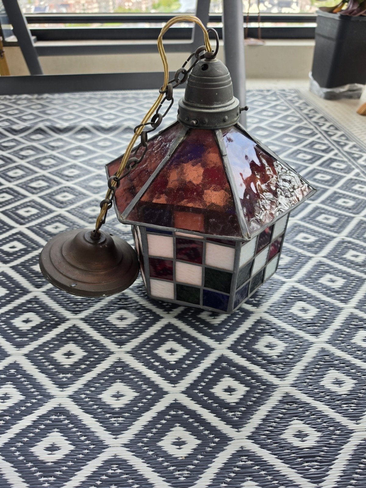 Prachtige Oude Glas-in-Lood Hanglamp, Ophalen