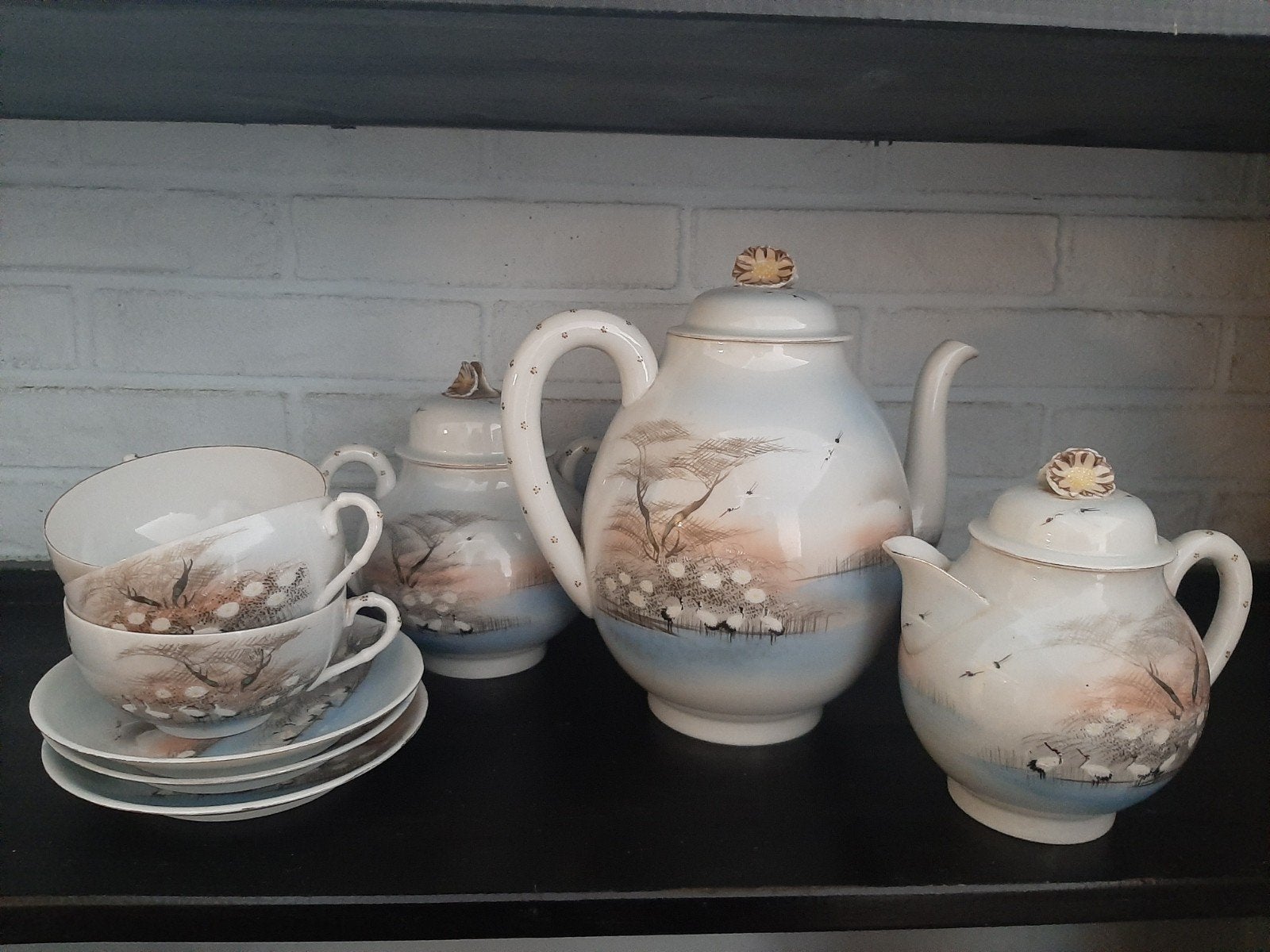 Vintage Japans Theeservies/Koffieservies met Kraanvogels, Ophalen