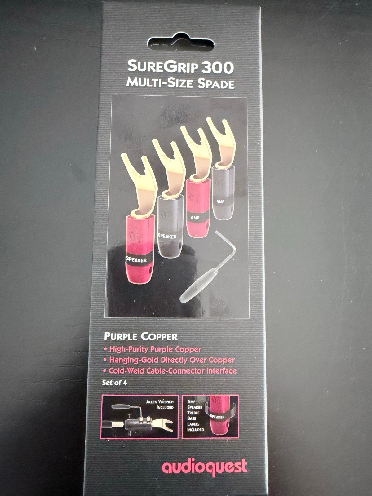 AudioQuest SureGrip 300 Multi-Size Spade (Set van 4), Audio, Tv en Foto, Info@audioquest.nl, Nieuw, The Quest Group, Overige kabels