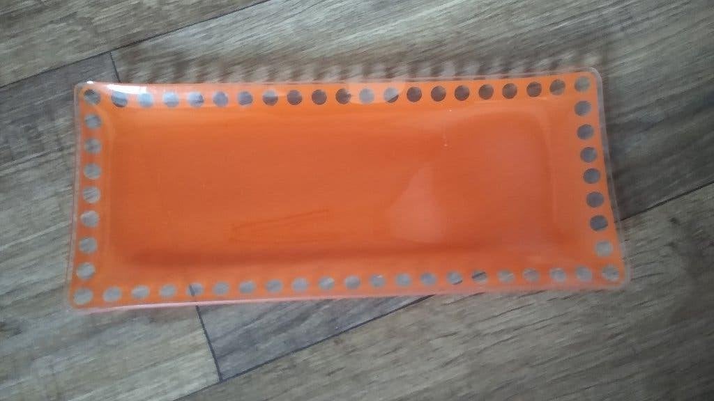 oranje glazen schaal jaren 70  29.5 cm x 12.5 cm, Ophalen