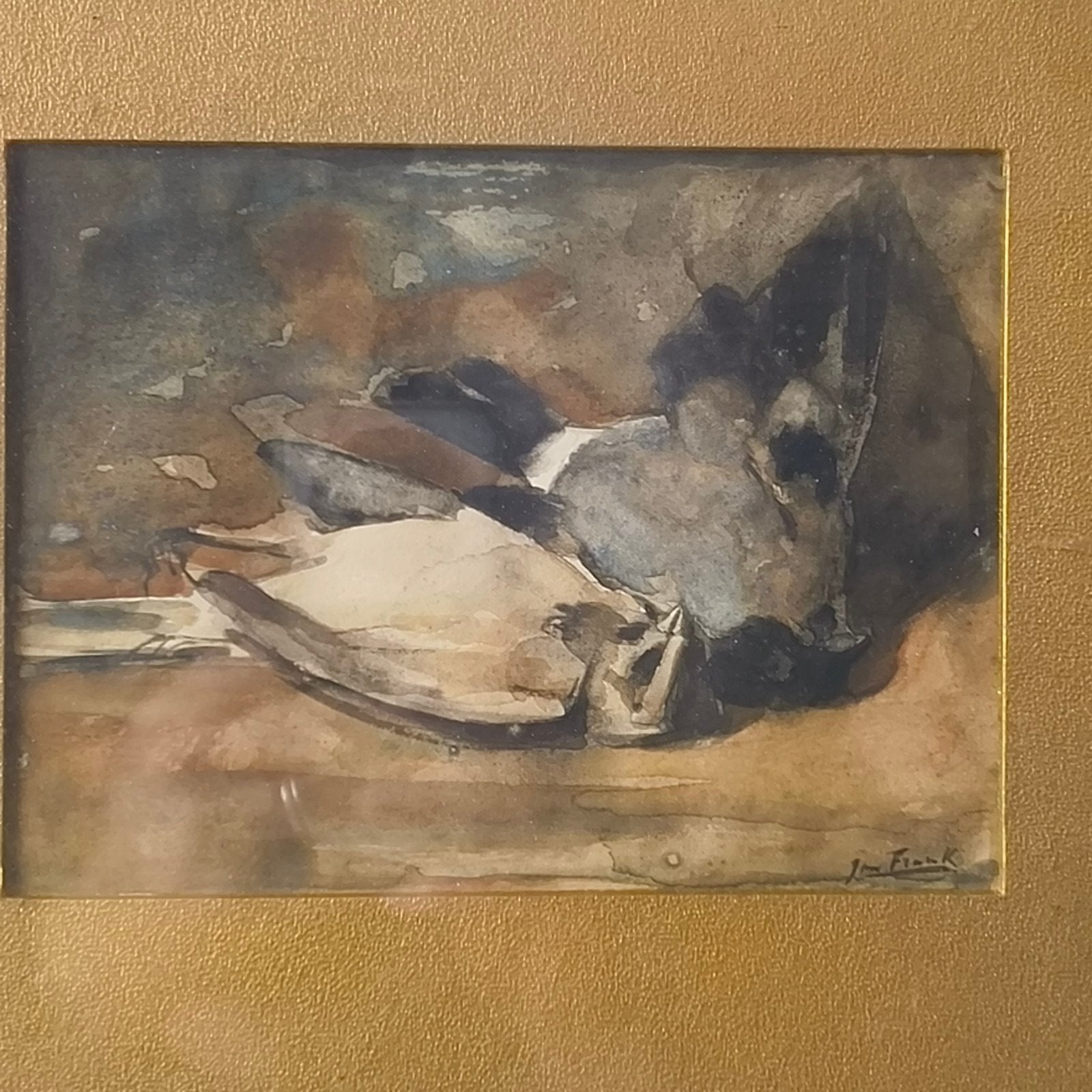 Jan Frank Niemantsverdriet Aquarel dode vogels, Antiek en Kunst, Ophalen of Verzenden, Klassiek, Aquarel, Papier