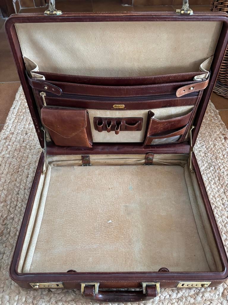 Claymore bruin leren vintage attaché koffer-extendable/bruin, Gebruikt, 50 tot 60 cm, Slot, Leer