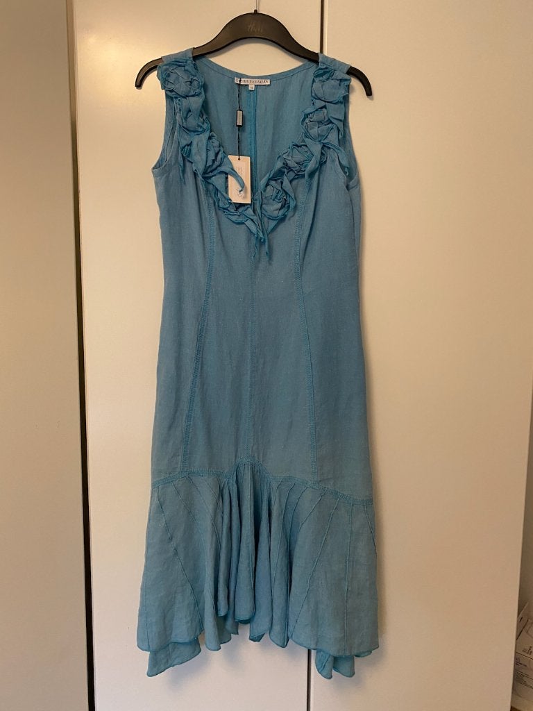 Turquoise midi jurk linnen maat 36-38 -nieuw met kaartje, Kleding | Dames, Jurken, Blauw, Nieuw, Ophalen of Verzenden, Onder de knie