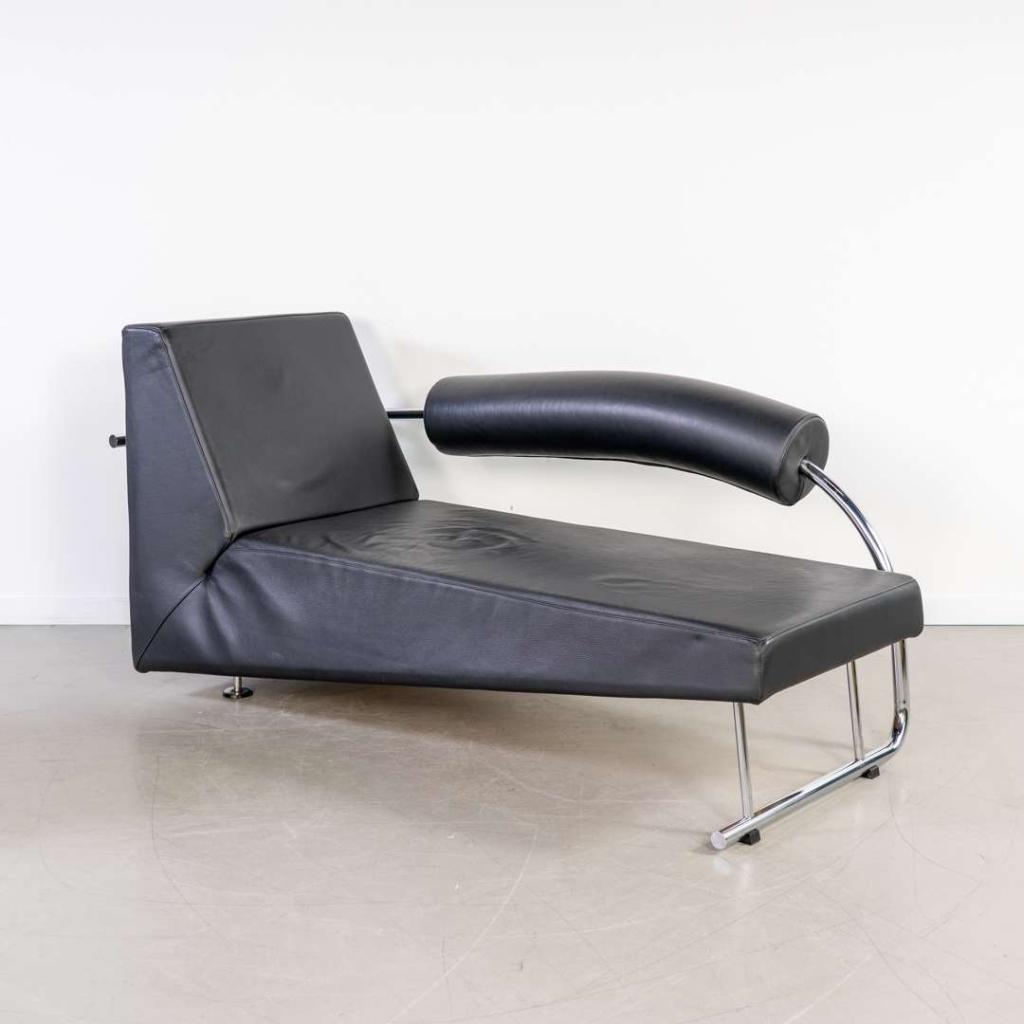 1x Gispen Karel Doornman Chaise Longue Leer – Chroom, Huis en Inrichting, Fauteuils, Zo goed als nieuw, Leer, Ophalen of Verzenden