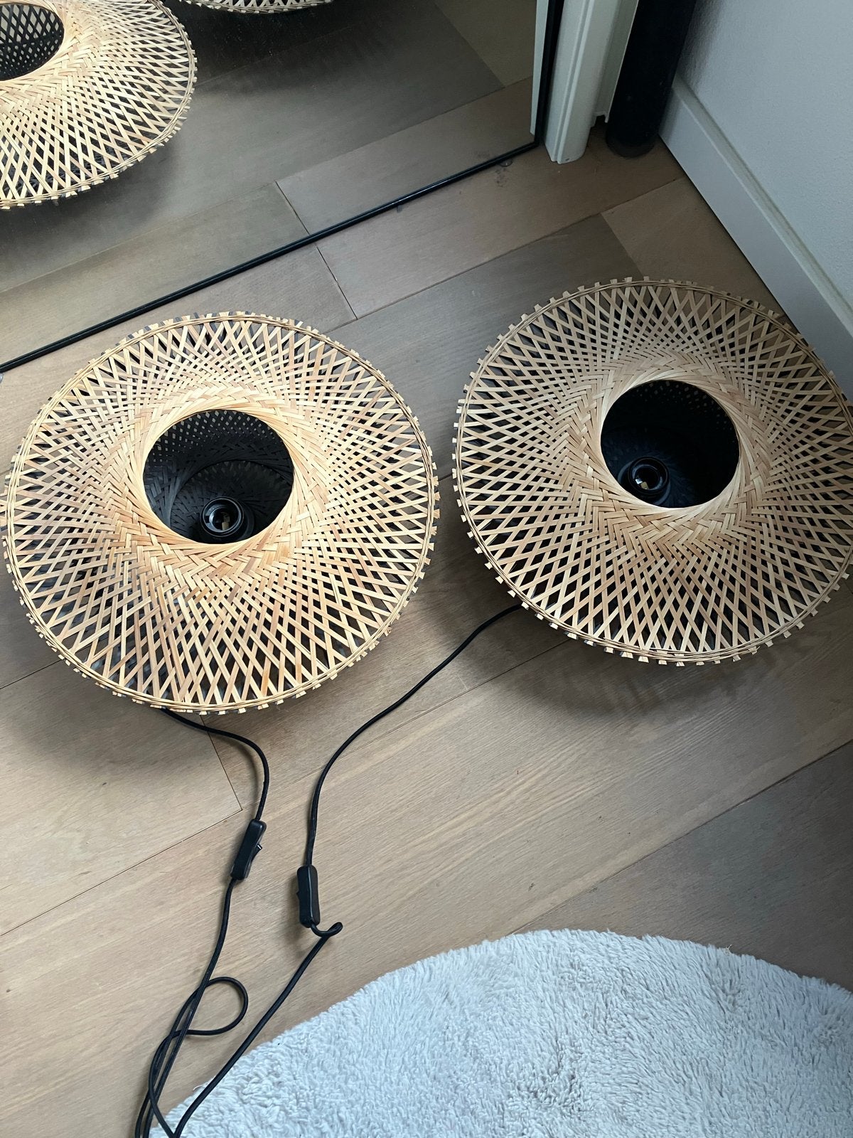 Set van 2 bamboe wandlampen - sfeervolle verlichting, Huis en Inrichting, Verzenden, Natuurlijk materiaal, Zo goed als nieuw, Wandlamp
