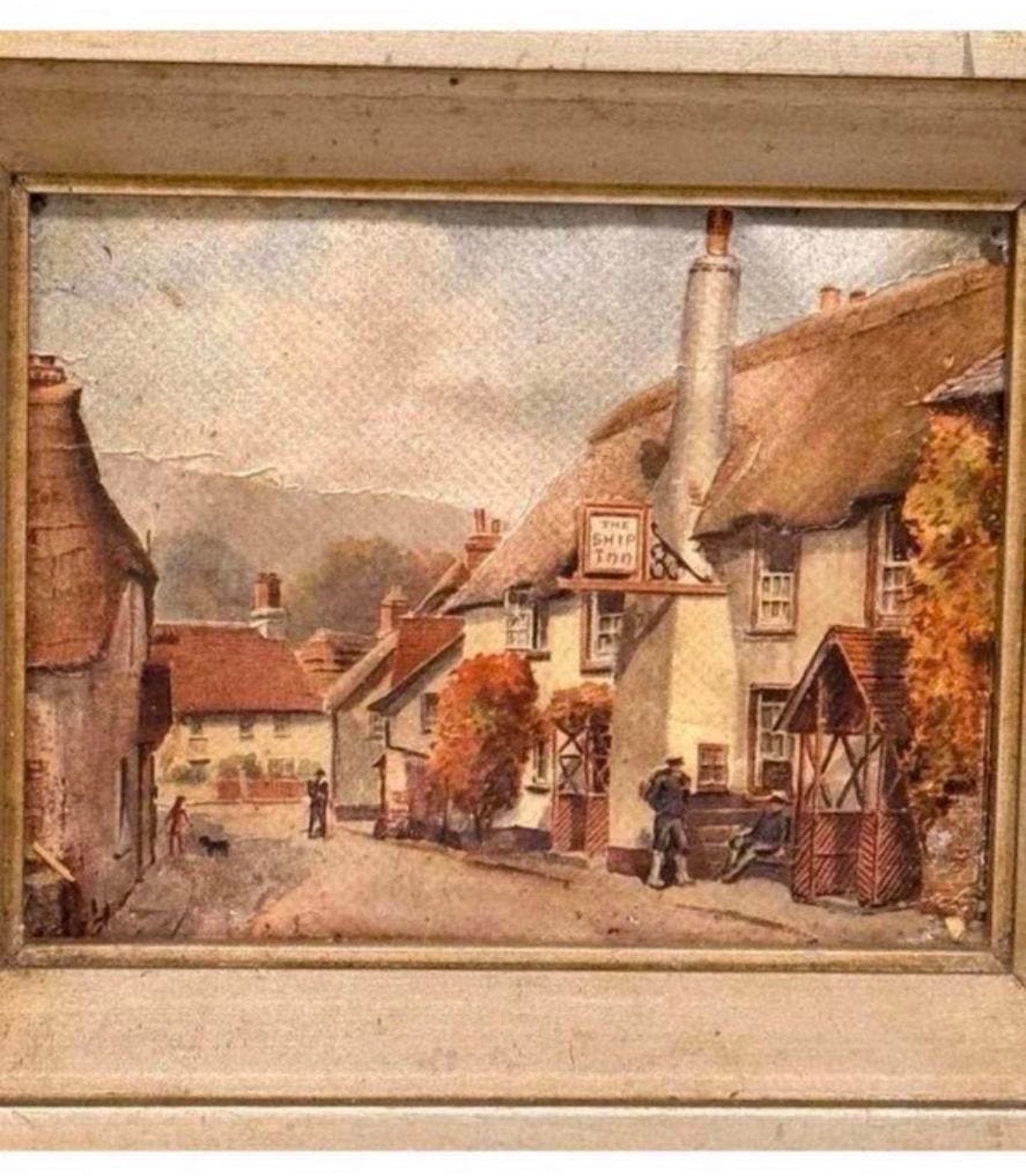Klein schilderij of litho "The Ship Inn" Porlock, Engeland, Antiek en Kunst, Ophalen of Verzenden