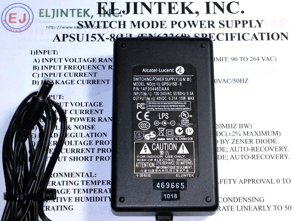 Alcatel-Lucent GPSU15B-8 AF00446DAAA 48V 0.31A 15W Adapter, Ophalen of Verzenden, Zo goed als nieuw, Toebehoren