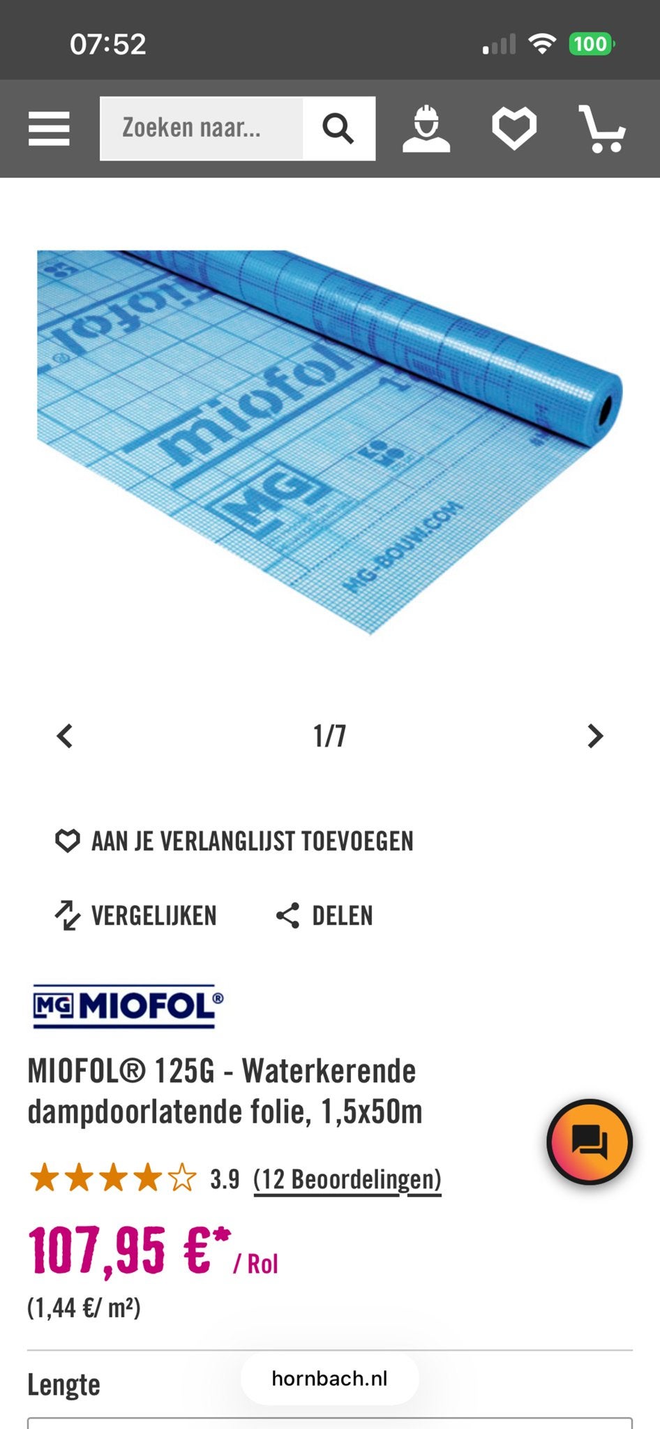 MIOFOL 125G Waterkerende dampdoorlatende folie 1,5x50m NIEU, Doe-het-zelf en Verbouw, Ophalen, Nieuw, 15 m² of meer, Folie