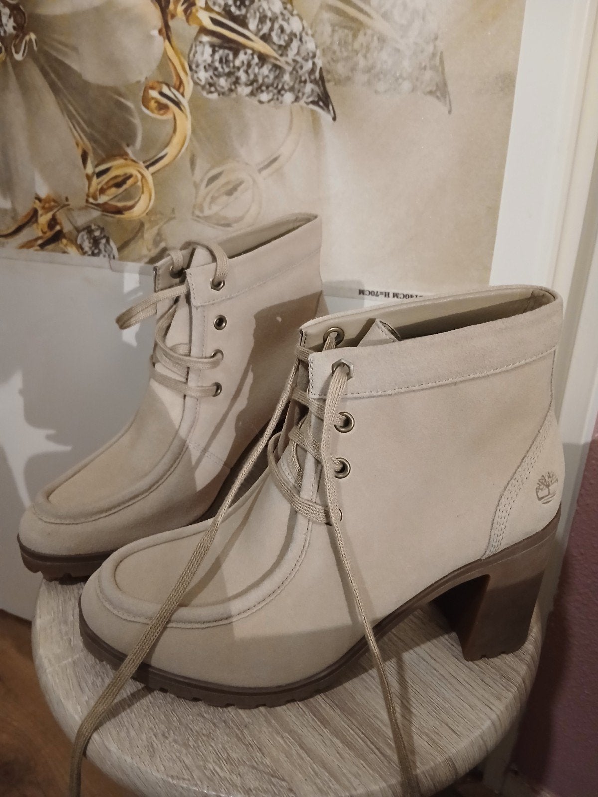 Timberland enkellaarsjes met hak - Beige, Kleding | Dames, Beige, Ophalen of Verzenden, Zo goed als nieuw, Timberland