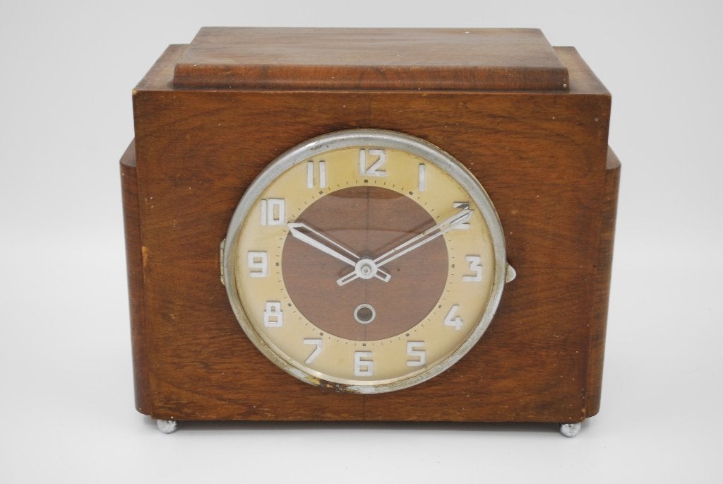 Vintage houten tafelklok - werking onbekend, Antiek en Kunst, Ophalen of Verzenden