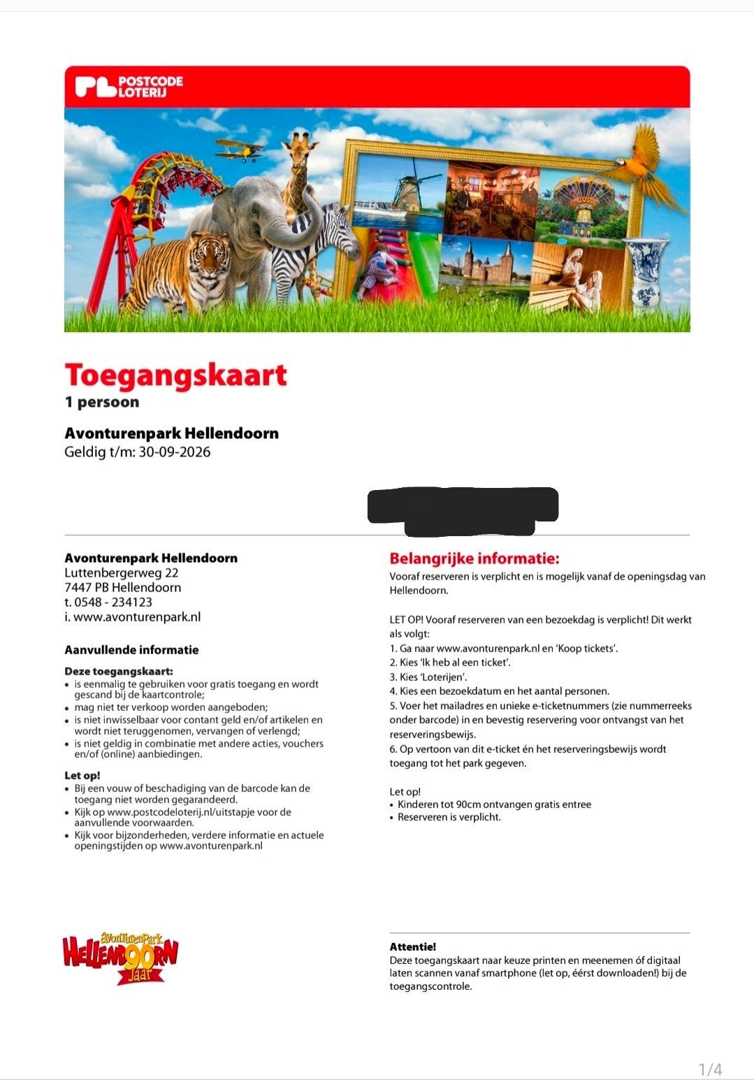 4x entreetickets Avonturenpark Hellendoorn geldig t/m 30 sep, Drie personen of meer, Ticket of Toegangskaart